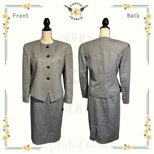 NWT Vintage Angie Monaco White Black Pattern Skirt Suit 4 Button Blazer Size 8